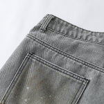 Splash Print Distressed Wash Denim Bermuda Shorts