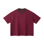 Oversized Color-Block Ribbed Collar Comfortable Tee