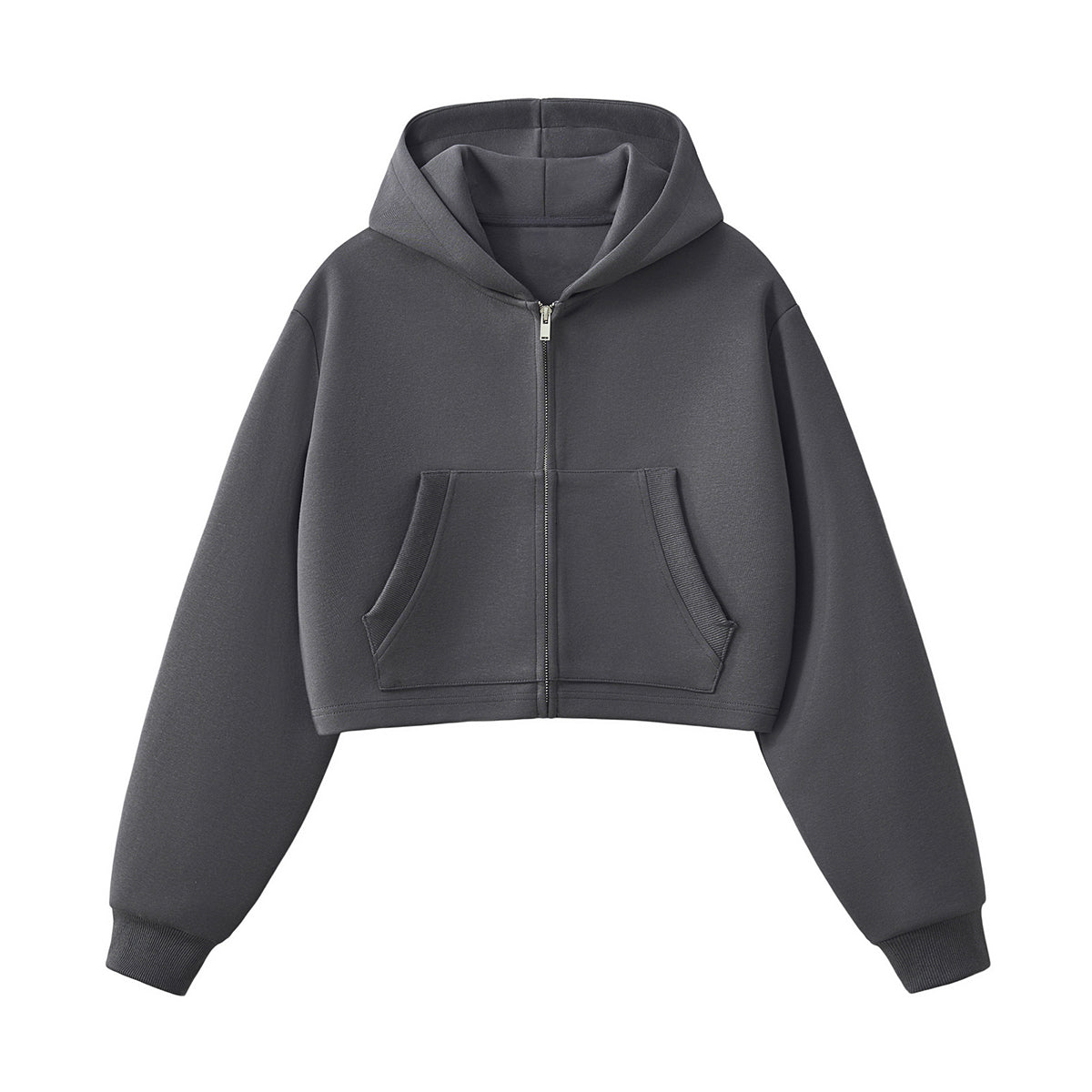 Women's Solid Zip-Front Cropped Hoodie