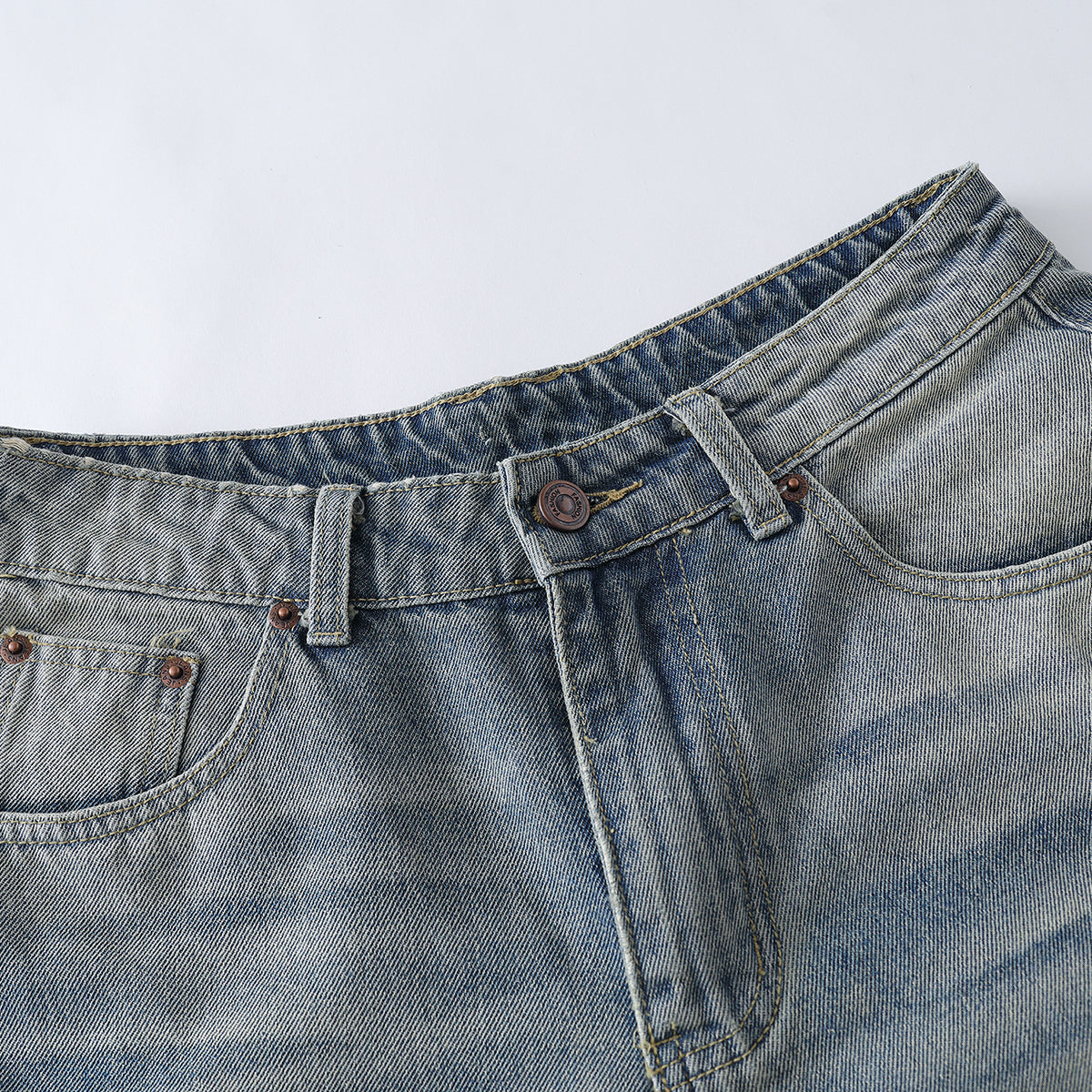 Vintage Wash Straight Leg Denim Bermuda Shorts