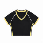 Contrast V-Neck Slim Fit Cropped Y2K Tee