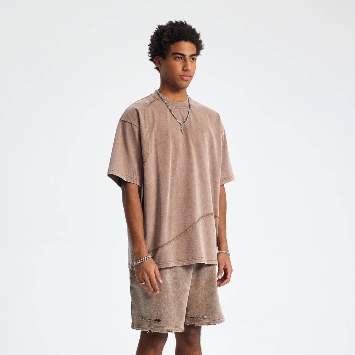 Washed Raw Edge Patchwork T Shirt 8oz