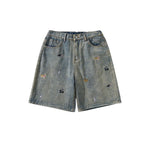 Dog Embroidery Loose Fit Denim Shorts