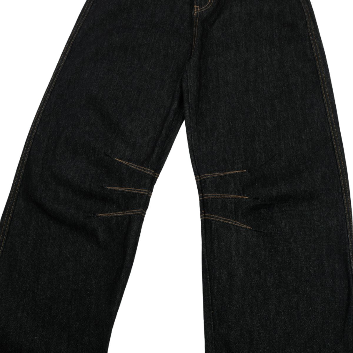 Raw Black Deconstructed Curved Wide‑Leg Jeans