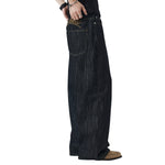 Embroidered Black Washed Baggy Jeans