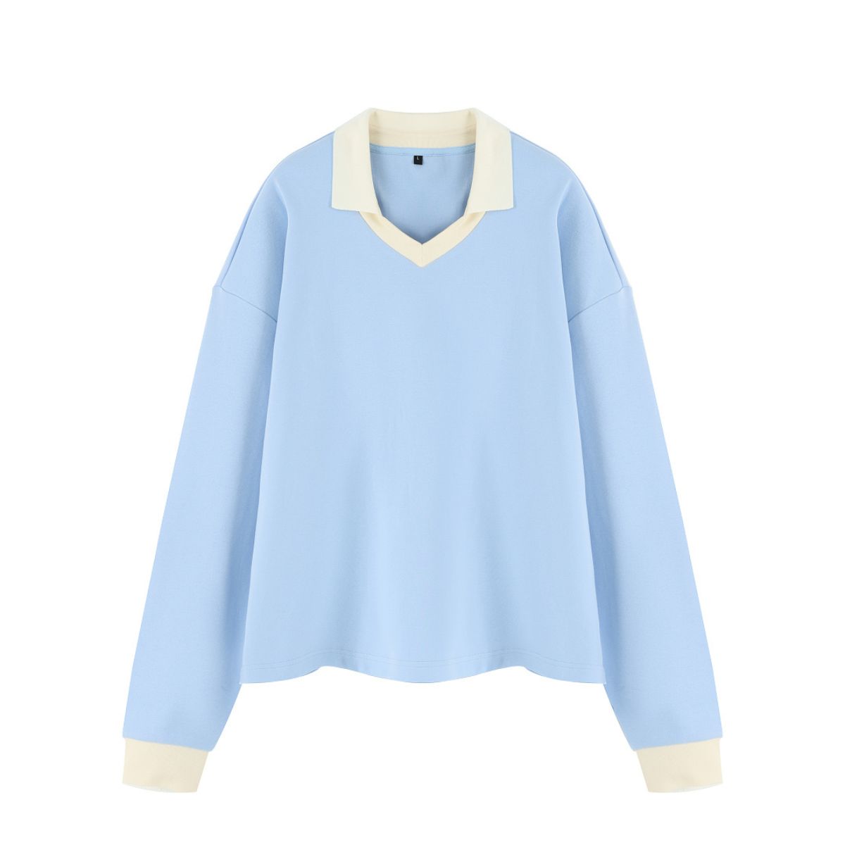 Women's Heavyweight Washed Color Block Collared Long Sleeve Sweatshirt