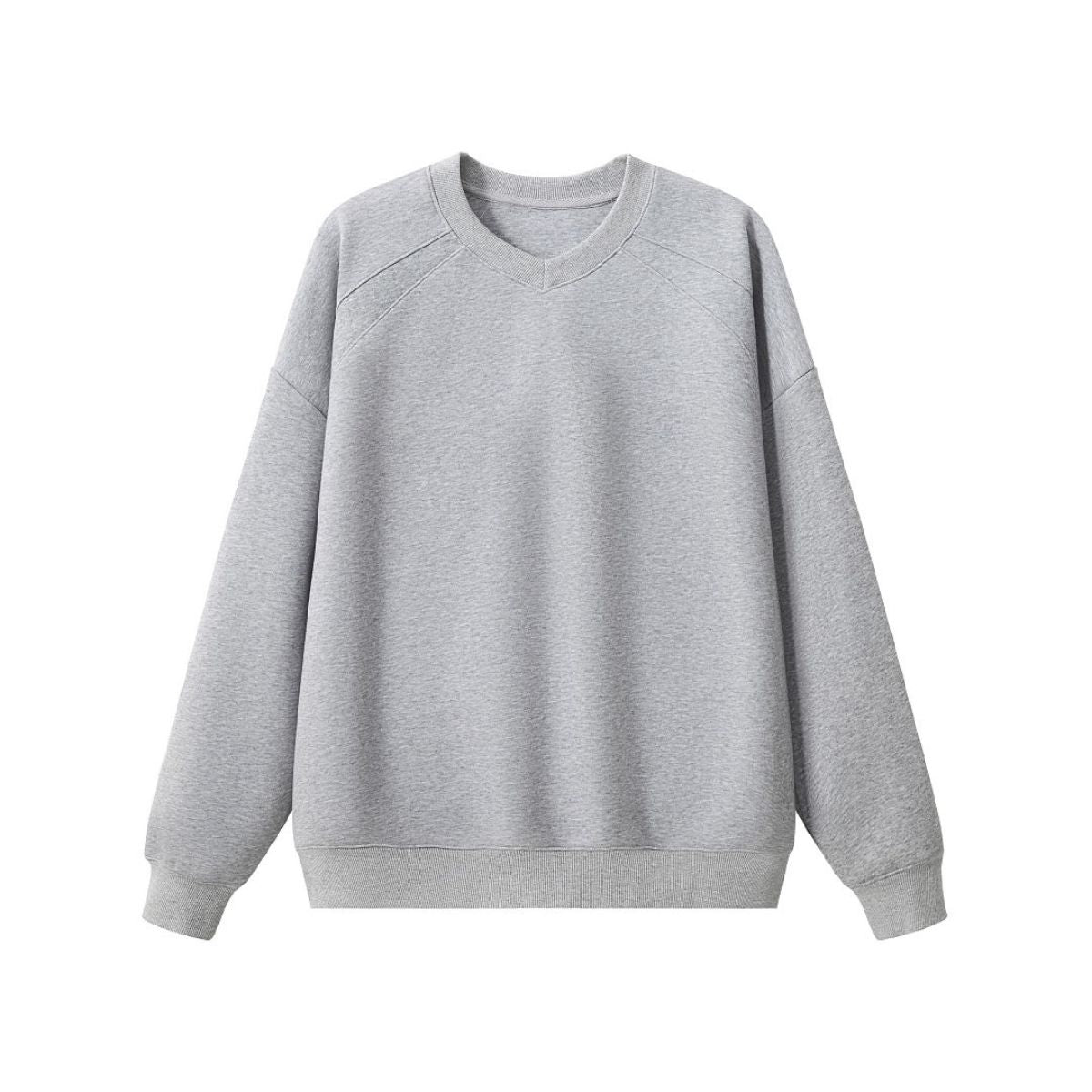 Drop‑Shoulder Spliced Cutaway Small V‑Neck Composite Crew Neck Sweatshirt