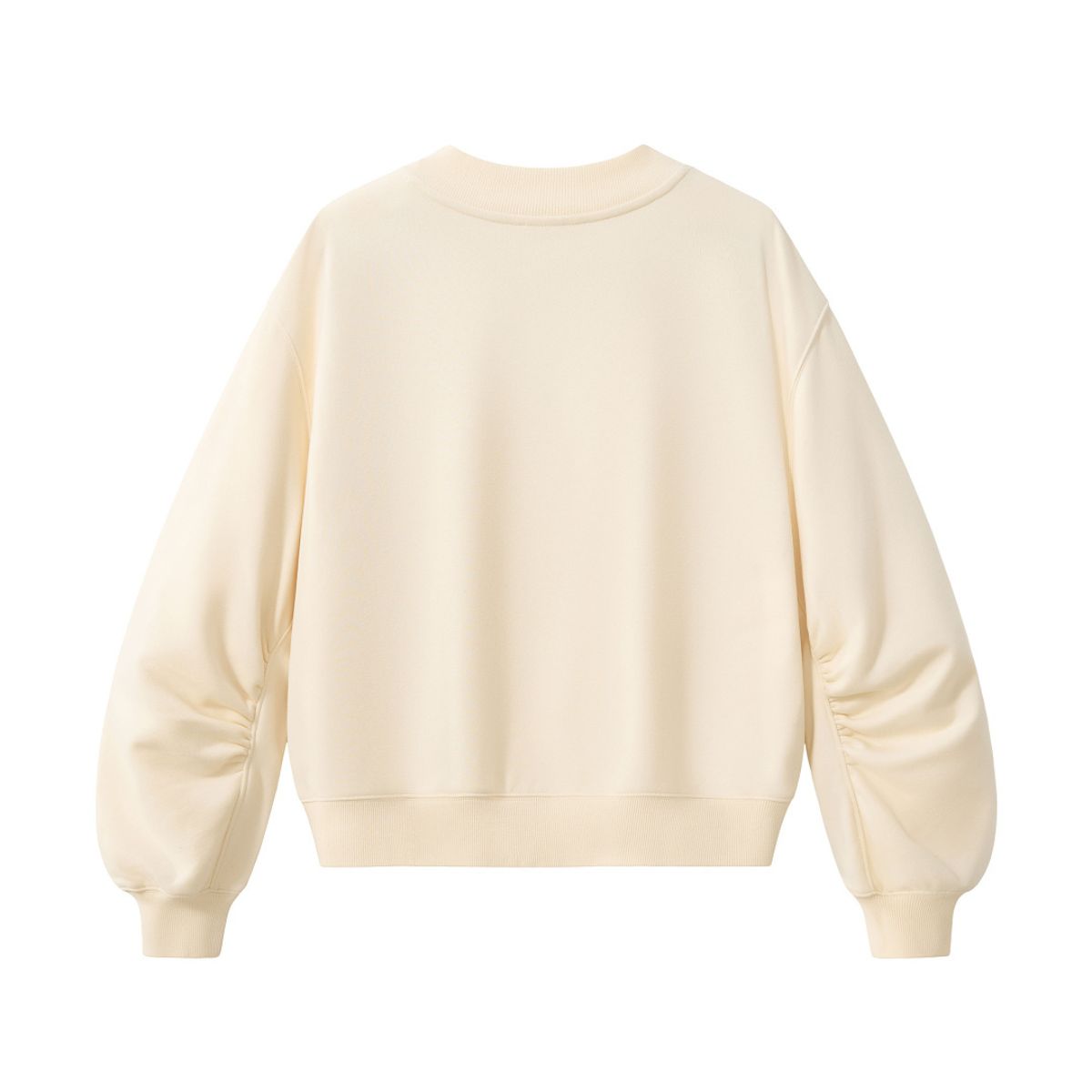 Boxy Short‑Wide V‑Neck Sweatshirt With Gathered Lantern Puff Sleeves