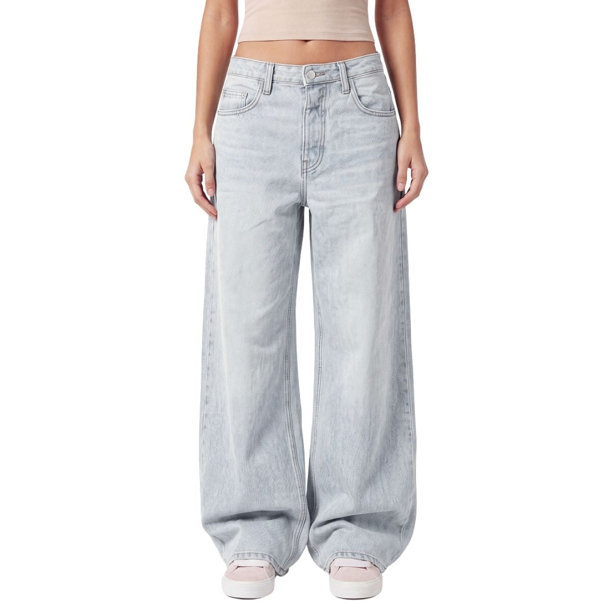 Vintage Washed Distressed Gradient Stripe Wide Leg Jeans