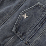 Silver Metal Flower Studs Denim Jacket
