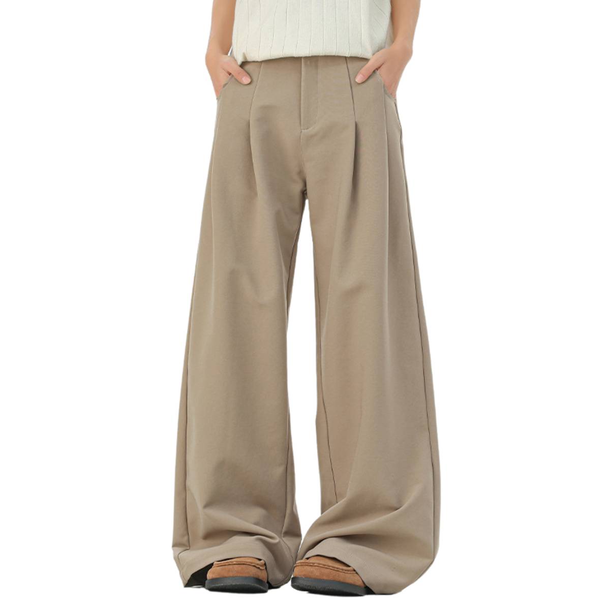 Premium Plain Pleated Seam Drape Wide Fit Stretch Pants