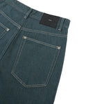 Raw Denim Jeans with Teal Multi‑Button Fly Design