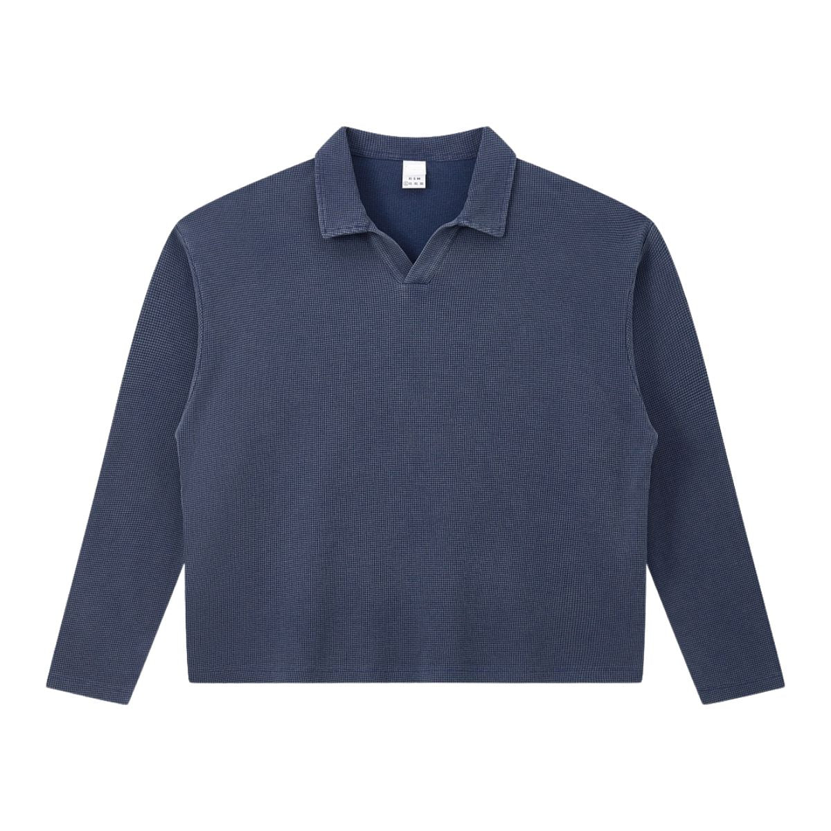 Waffle Knit Seagull Collar Drop‑Shoulder Loose Long Sleeve Top
