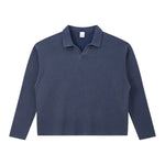 Waffle Knit Seagull Collar Drop‑Shoulder Loose Long Sleeve Top