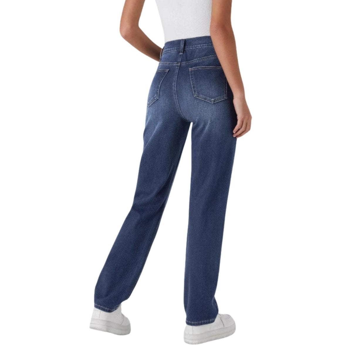 High Waisted Pull-On Straight Leg Jeans