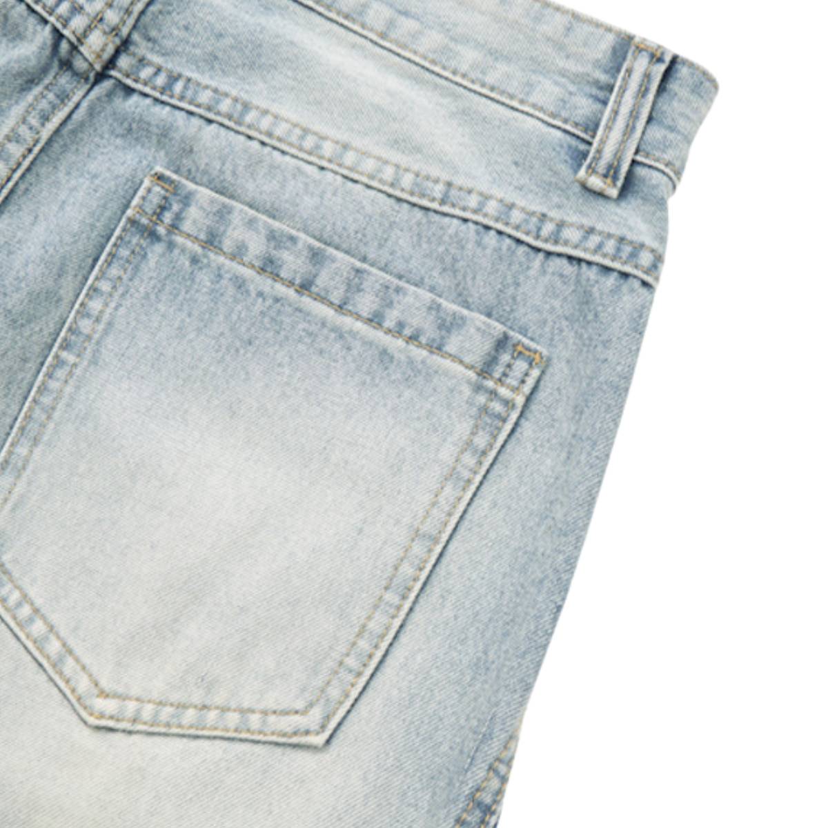 Vintage Washed Curved Loose Wide-Leg Jeans