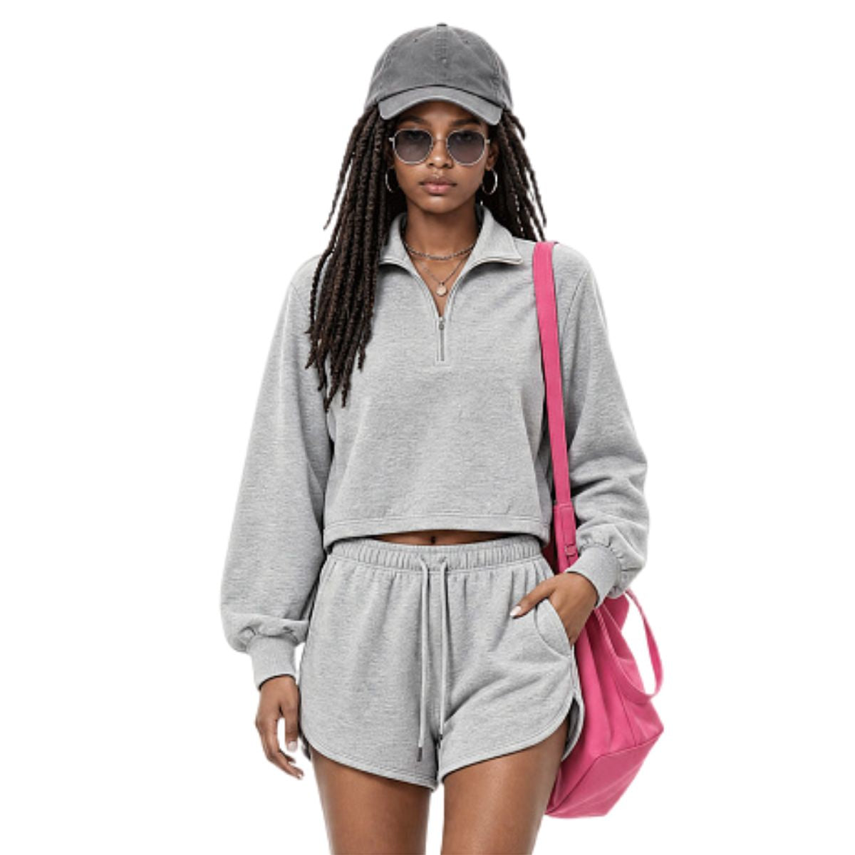 Preppy Style Half‑Zip Sport Sweatshirt With Adjustable Drawstring Hem