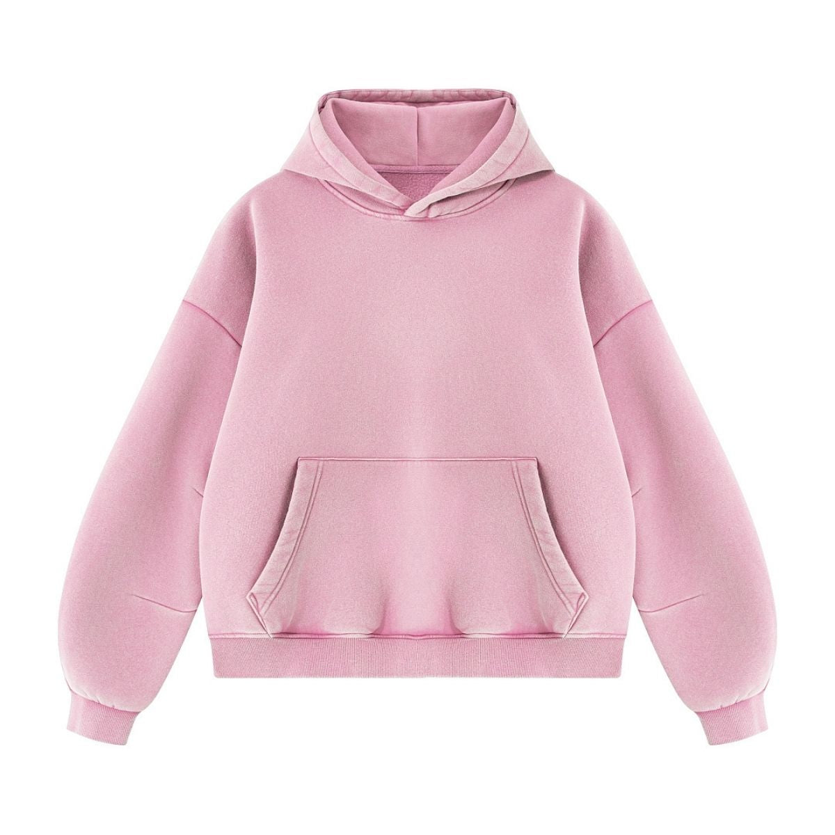 Vintage Washed Distressed Curved‑Sleeve Fleece‑Lined Hoodie