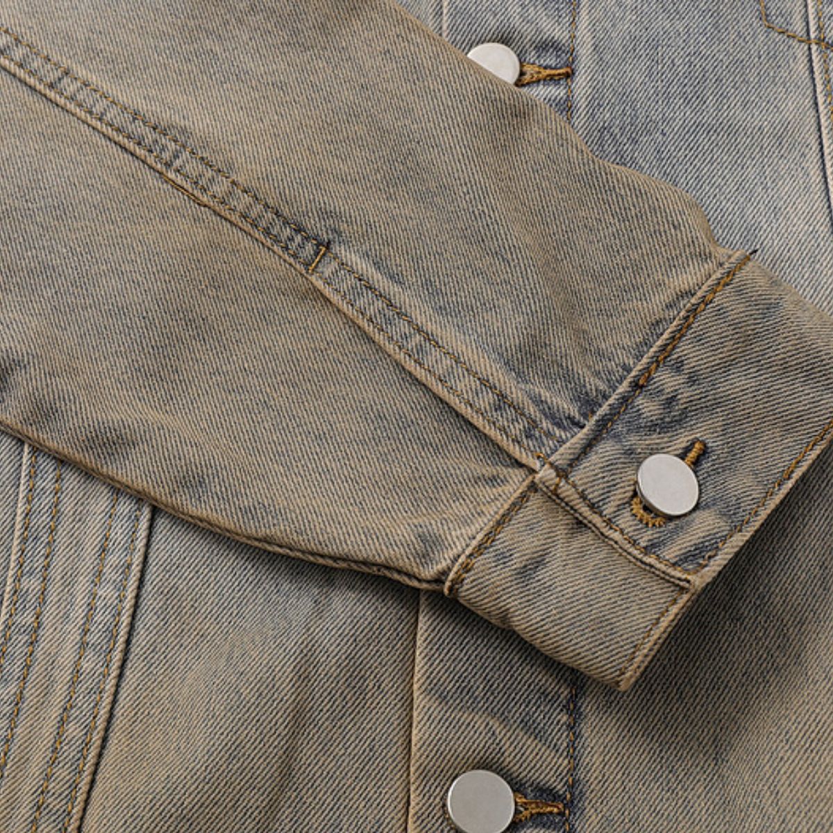 Unisex Retro Street style Distressed Washed Blue&yellow Mud-dyed Denim Jacket