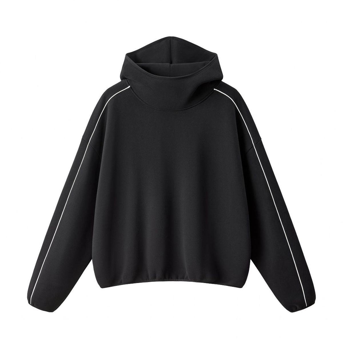Boxy Contrast Webbing High Neck Face‑Cover Hoodie