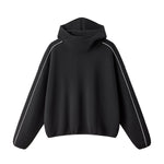 Boxy Contrast Webbing High Neck Face‑Cover Hoodie
