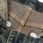 Men's Washed Faded Wide Leg Curved Denim Pants Distressed Punk