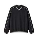 V Neck Contrast Color Drop Shoulder Sweatshirt Loose Fit Ribbed Cuffs