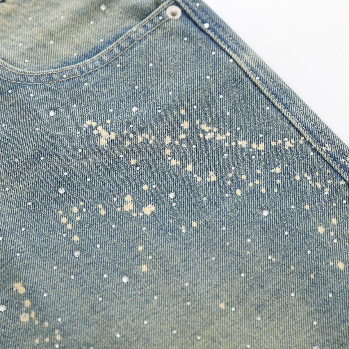 Paint Splatter Rhinestone Denim Bermuda Shorts
