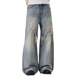 High Street Baggy Wide Leg Distressed Patchwork Denim Jeans
