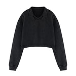 Heavyweight Snow Wash Collared Cropped Long Sleeve Sweatshirt