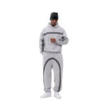 Color‑Contrast Webbing Fleece‑Lined Loose Jogger Pants