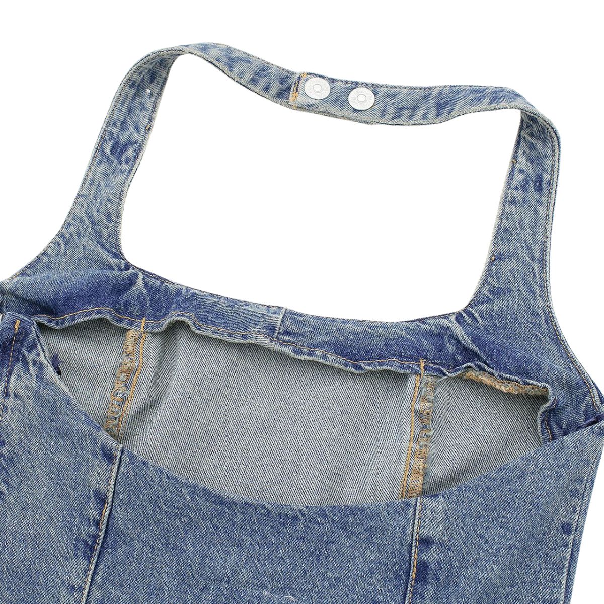 Falda vaquera con bordado de perlas y lavado vintage