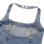 Falda vaquera con bordado de perlas y lavado vintage