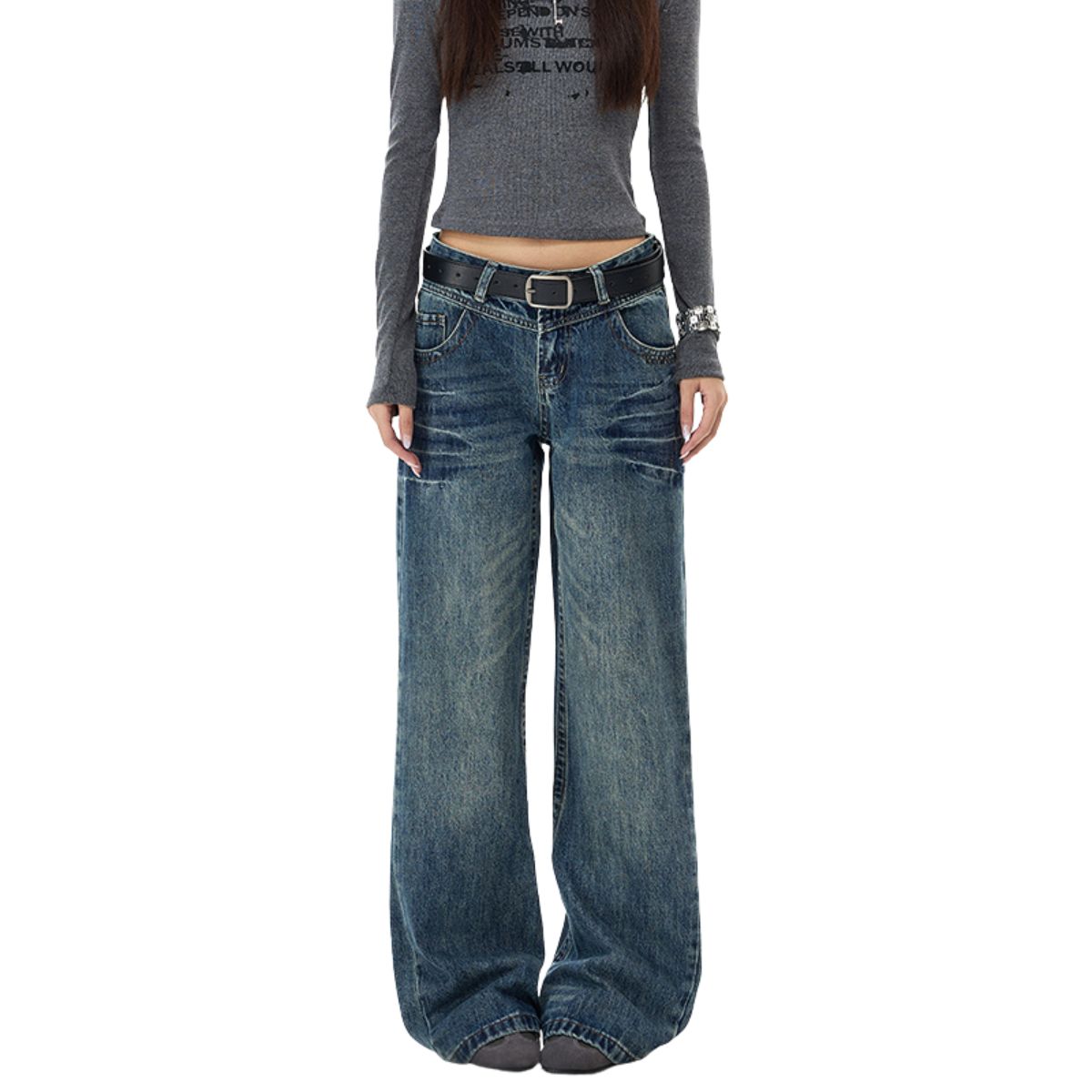 Vintage Washed Wide Leg Jeans