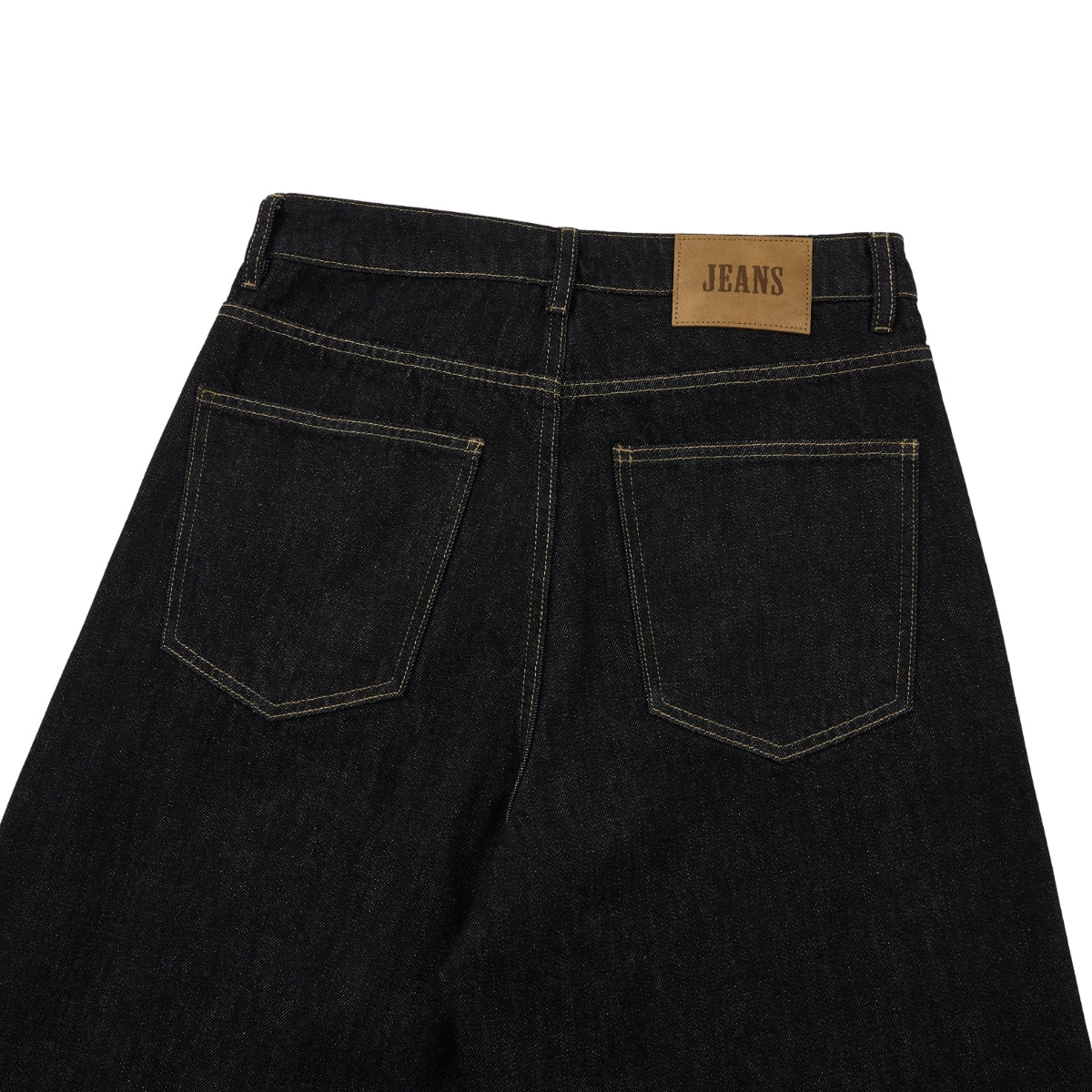 Raw Yellow-Stitch Wide-Leg Curved Baggy Denim Pants