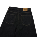 Raw Yellow-Stitch Wide-Leg Curved Baggy Denim Pants