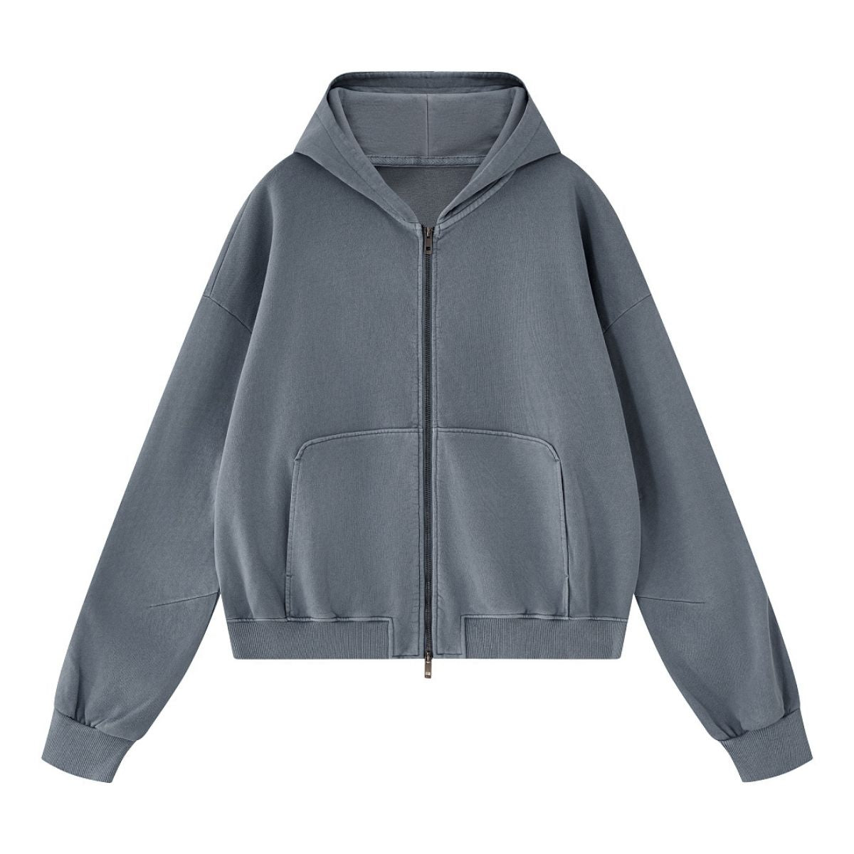 Vintage Washed Cotton Double‑Zip Hoodie