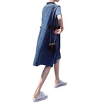 Vestido camisero vaquero de manga corta con patchwork