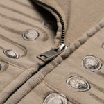 Light‑Soft Vintage Snow‑Washed Drawstring Button‑Print Zip‑Up Hoodie