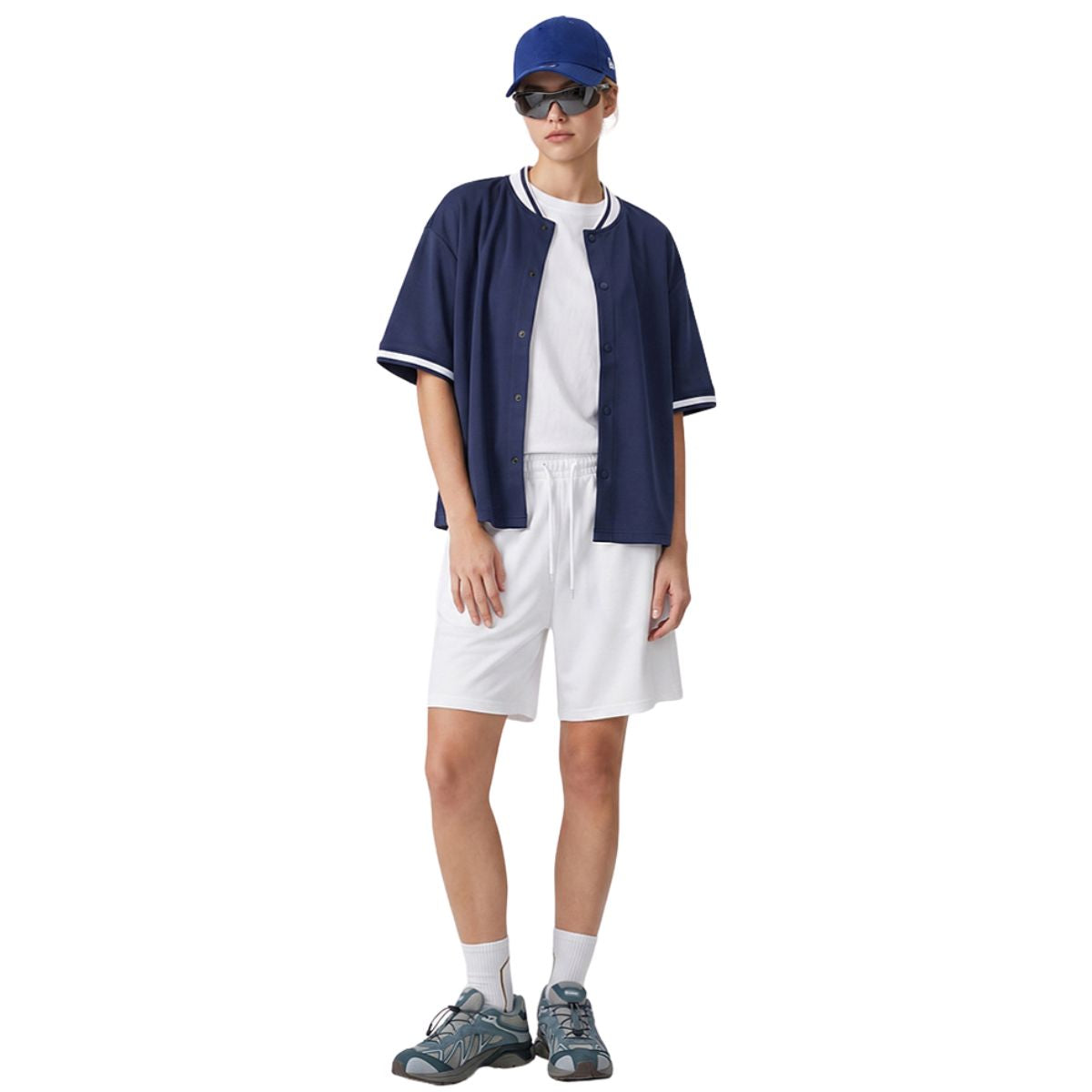 Short Sleeve Button‑Up Striped Baseball Cardigan