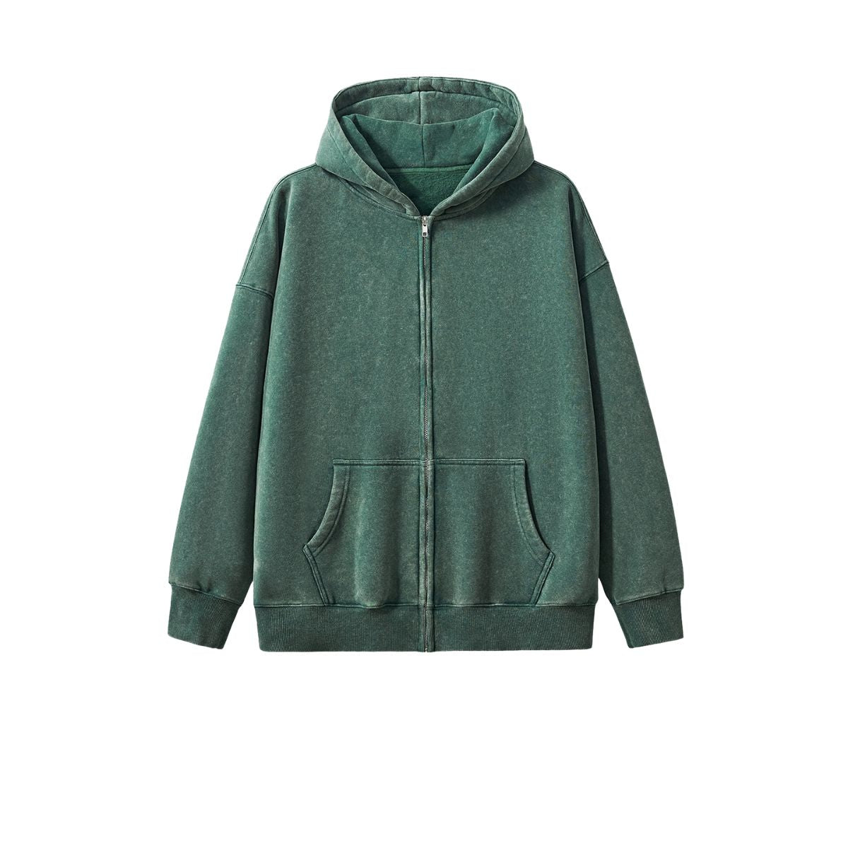 Stone Wash Zip-Front Fleece Hoodie