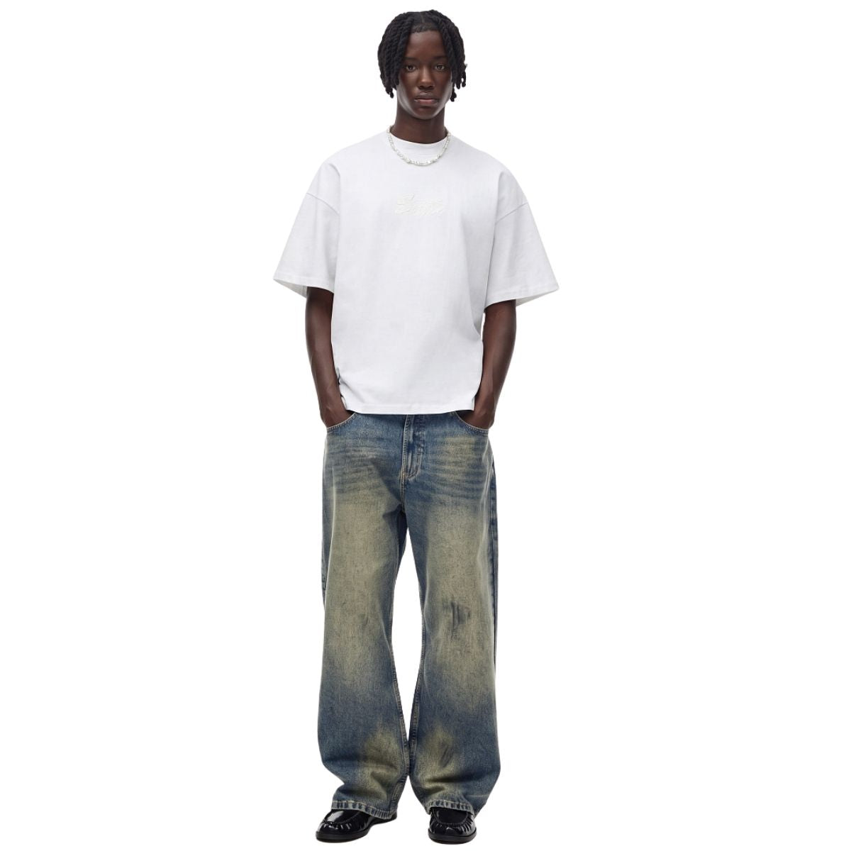 Vintage Washed Dirty Yellow Mud Wide Leg Jeans