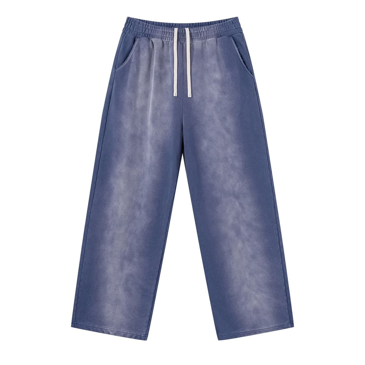 Monkey Wash Ripped Distressed Curved Wide Leg Cotton Sweatpants