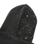 Snow Wash Sparkling Rhinestone Frayed Distressed Zip-Up Hoodie