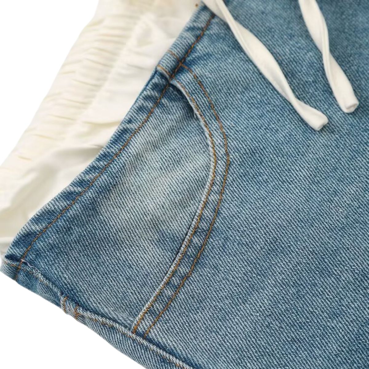 Double Waistband Washed Denim Mini Skirt