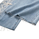 Risen Jeans Raw Hem Embroidered Pearl-Frog Closures Jeans