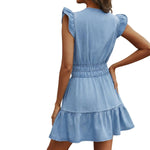 Vestido vaquero midi con cinturón y mangas cortas