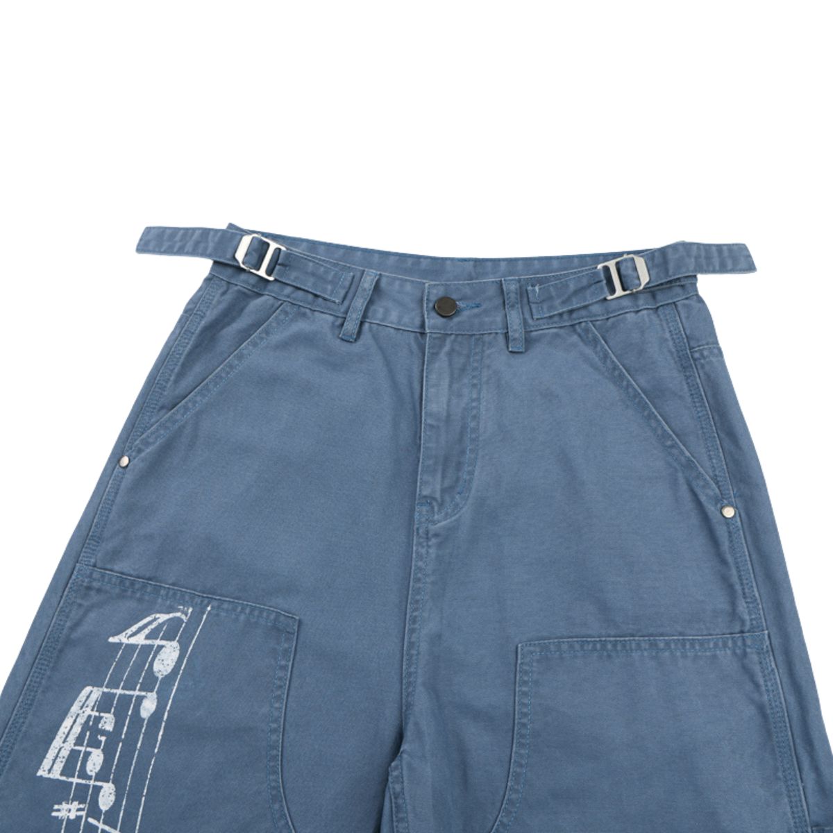 Printed Adjustable Waist Cargo Wide‑Leg Pants