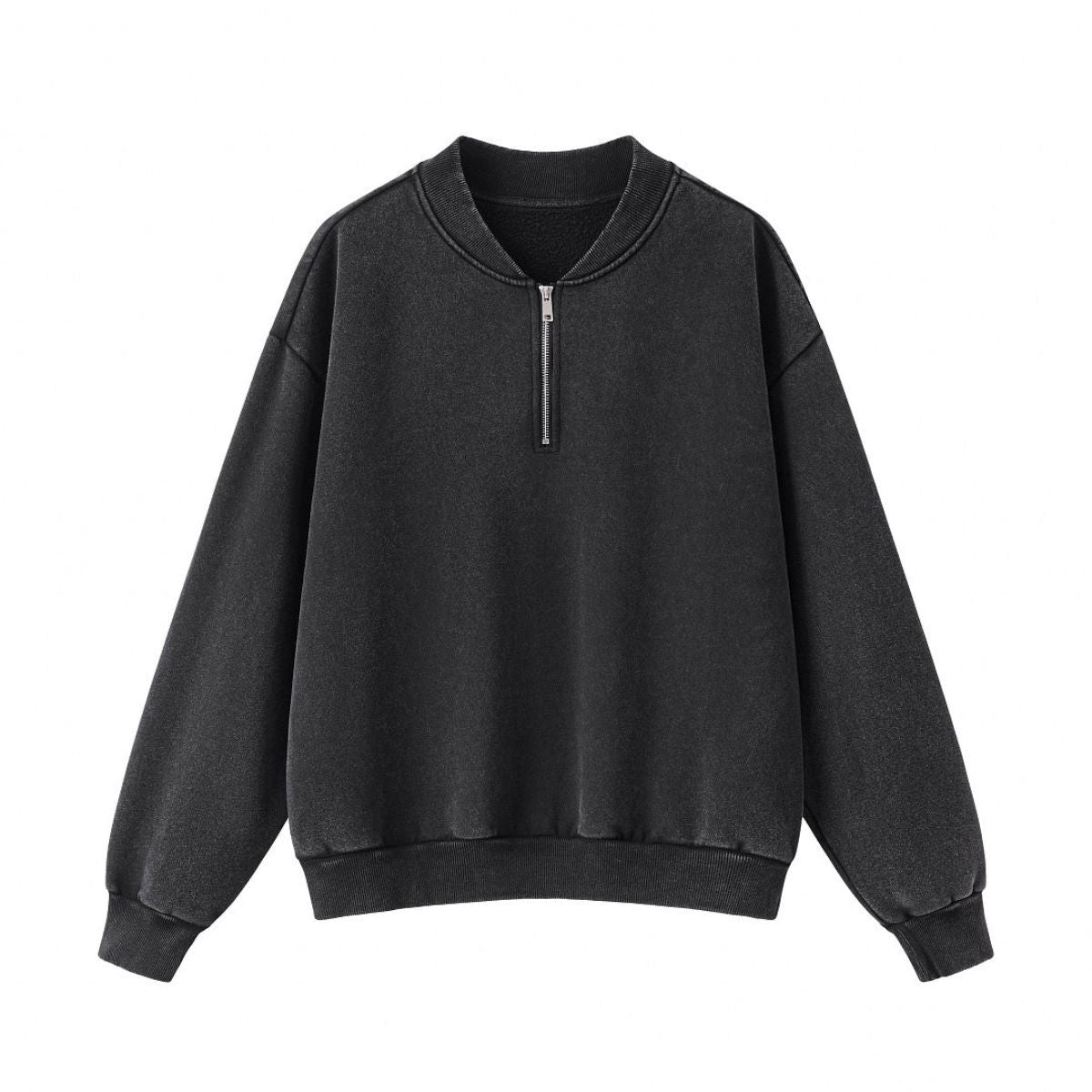 Washed Overdye Half‑Zip Metal Zipper Crew Neck Sweatshirt