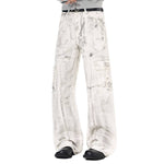 Graffiti Spray Washed Baggy Flared Denim Pants